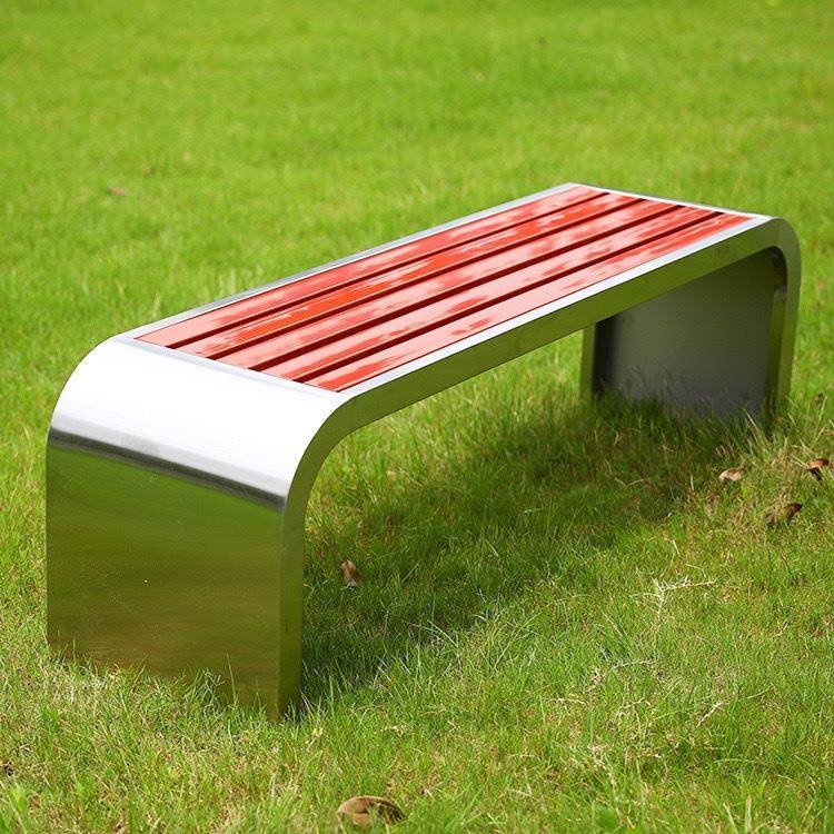 不锈钢公园椅户外休息凳长条凳子实木防腐木塑木金属长凳礼堂椅