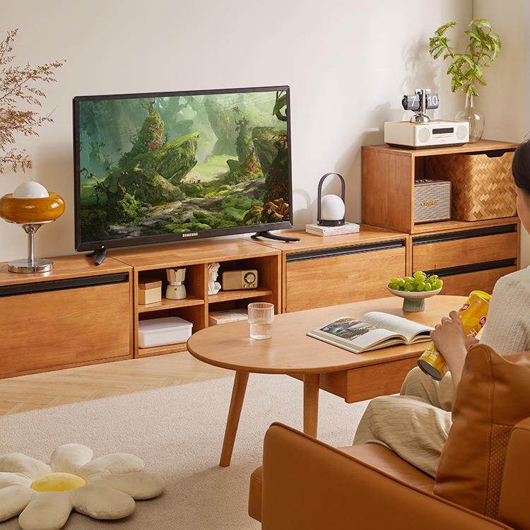 柜实VIN储木电视柜家用小户型落地电视机收纳柜一物体客厅矮柜组