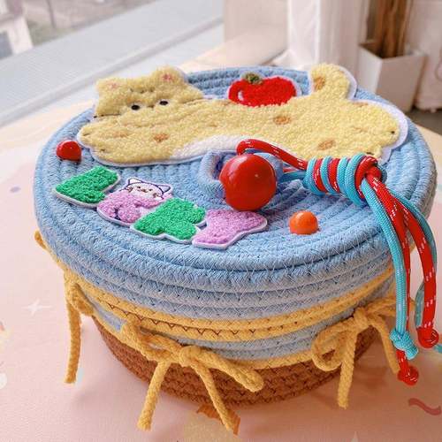 HD10338A13毛巾绣零波猫咪点带盖收纳桶桌面客246卧室食厅杂物收