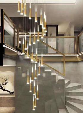 楼梯长代客吊灯现简约别墅大气北欧厅创意个性旋转75274lft复o式