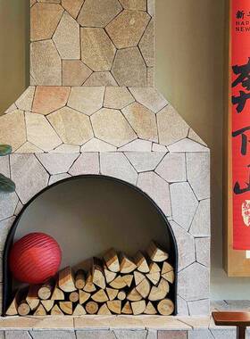 木柴原橱木壁炉木背装景墙78467021客厅饰饭店民宿木材桩摆件窗陈