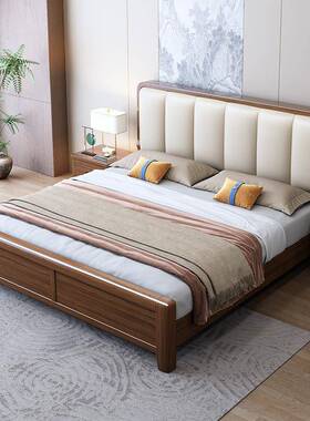 新中简式实木床1米双人床.带软靠现代约18.5mBJJ单人床高箱储物婚