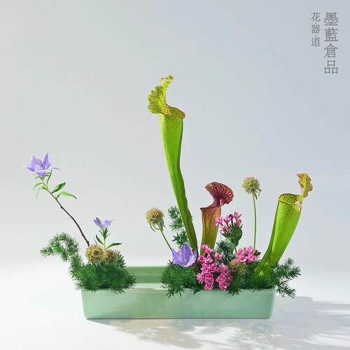 景长方形陶瓷花盘花器中式日式插花器原花皿排列写QVN自由小流花
