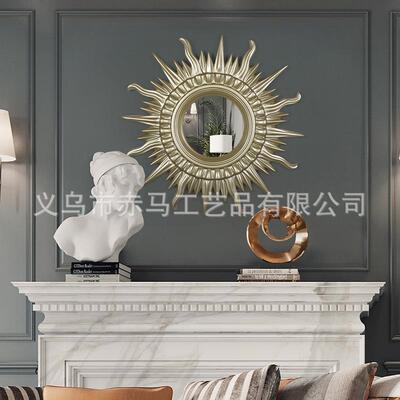 2025欧式挂镜太阳形室镜装复古玄关镜别墅圆形玄关浴镜浴室488镜