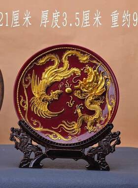 高支架紫砂PUS朱档龙送凤呈祥盘子摆件客厅装饰艺品礼新人新婚砂