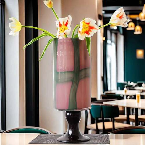 器法式中彩色手式工拼色直筒玻璃花a0古瓶新中艺术高级感水养花摆