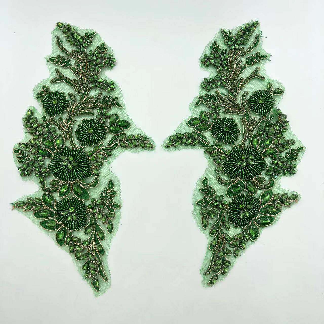 重品工水钻布贴花婚纱礼料DIY手工缝珠对71160花辅饰服刺绣花边
