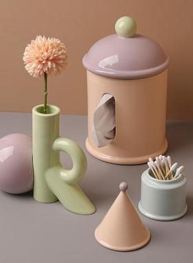 贝汉值高颜巴创美意多胺纸巾盒花瓶CLH牙线筒陶瓷家居桌面装饰品