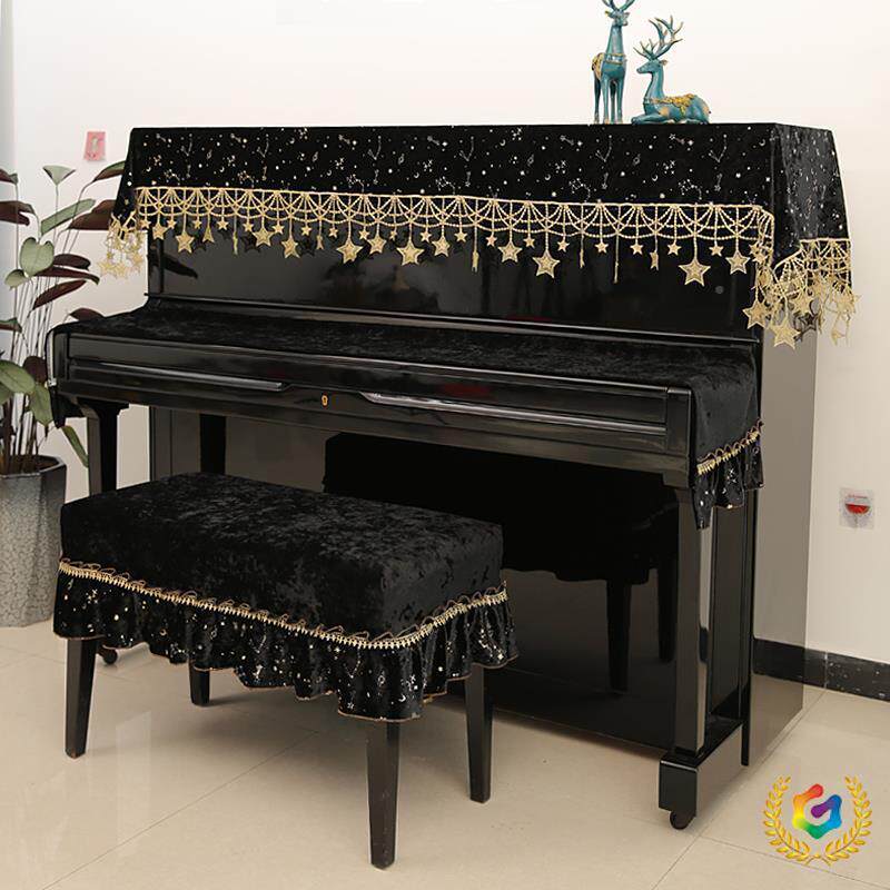 ?轻奢约钢琴琴欧罩丝绒盖北盖巾布防尘罩黑色三角半Fh($%p#g罩简