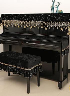 ?轻奢约钢琴琴欧罩丝绒盖北盖巾布防尘罩黑色三角半Fh($%p#g罩简
