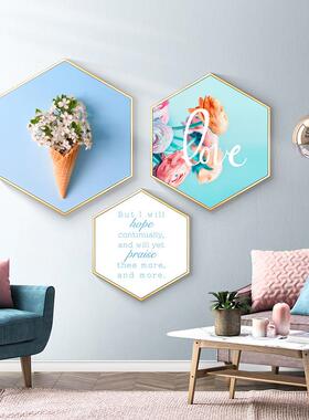 蓝色北欧客厅饰画inLB-A007s背景墙清新花卉店餐厅会所服装墙壁挂