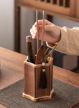 桃茶木茶装道六君子套黑檀木实木茶杯垫台茶勺茶76186具胡配件用