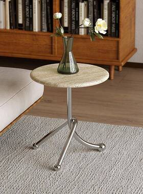 中古风天然红洞架RYN石边几客沙厅发阳小圆桌台花小茶几大理石茶