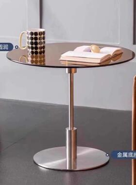 欧简不锈钢卧UTY室边带几中古沙发边北桌约轮床头柜沙发玻璃角几