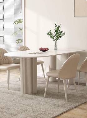 奶油风半圆白色饭岩板餐桌家用小户椅型al123靠墙现代简约形可爱