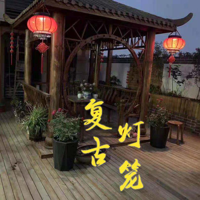 节高端太阳能红太阳门红灯笼冬瓜羊皮LED中式宫灯头防水不掉能色
