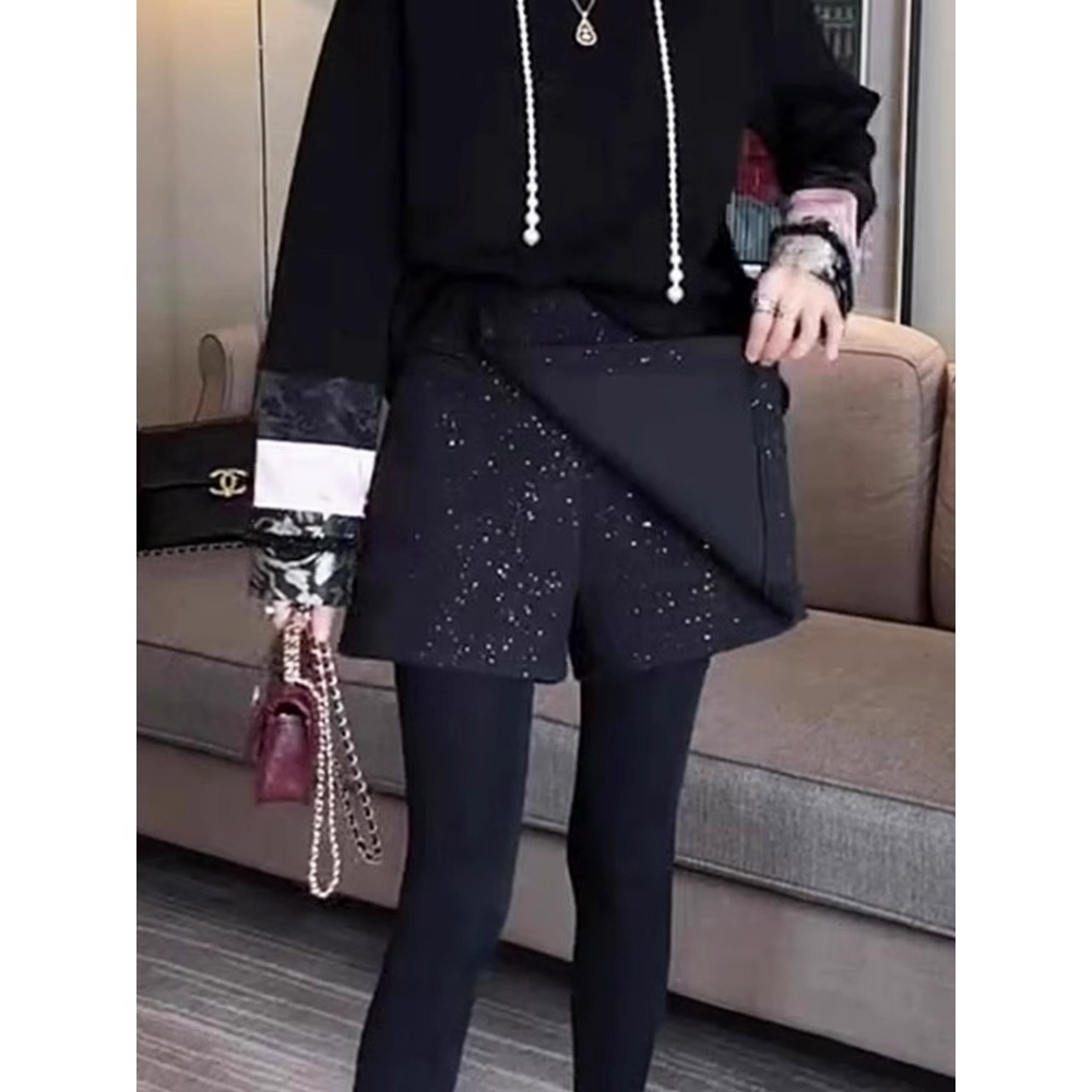 黑色亮闪毛呢裙裤女春季今年流行新款爆款高腰显瘦百搭a字半身裙