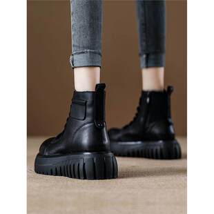 秋季爆款真皮覆古马丁靴女款头层牛皮厚底松糕小个子增高短靴女鞋