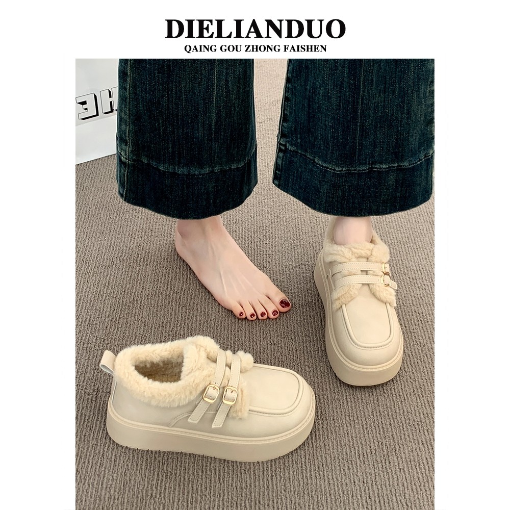 厚底加绒豆豆勃肯鞋女2025新款秋冬季乐福小皮鞋棉鞋子毛毛雪地靴,女鞋,时尚雪地靴,淘宝优惠券,粉丝福利购,淘宝优惠卷