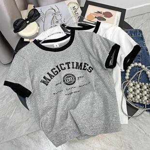 纯棉短袖t恤女2025夏季新款高腰短款宽松半截袖ins潮漏肚脐体恤衫