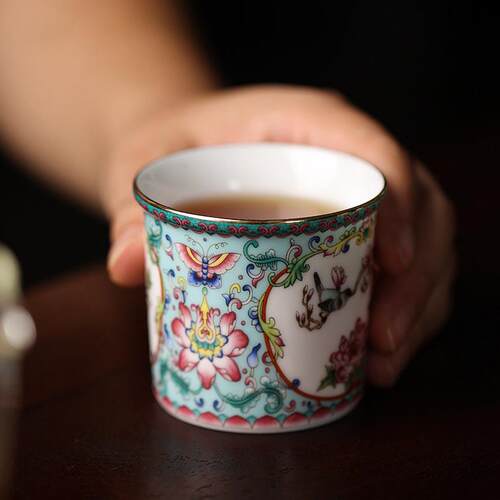 主人杯高档纯手工珐琅彩品茗杯家用陶瓷单杯功夫茶具建盏套装礼盒