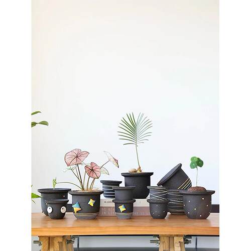 睡不醒手作小号多肉蝴蝶兰仙人掌热植控养透气透水创意麦饭石陶瓷