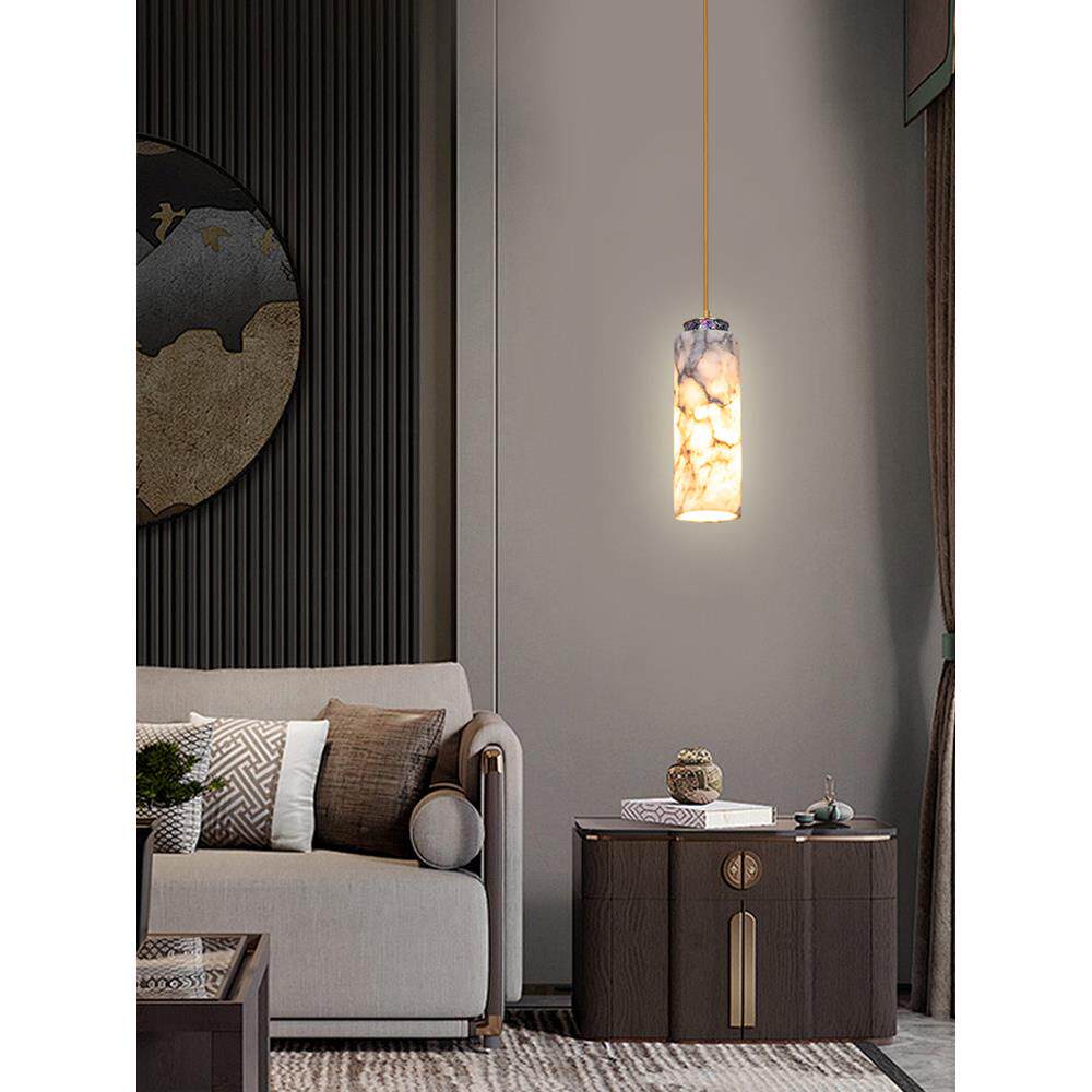 新中式卧室床头小吊灯全铜云石轻奢现代创意客厅长线吧台餐厅灯具