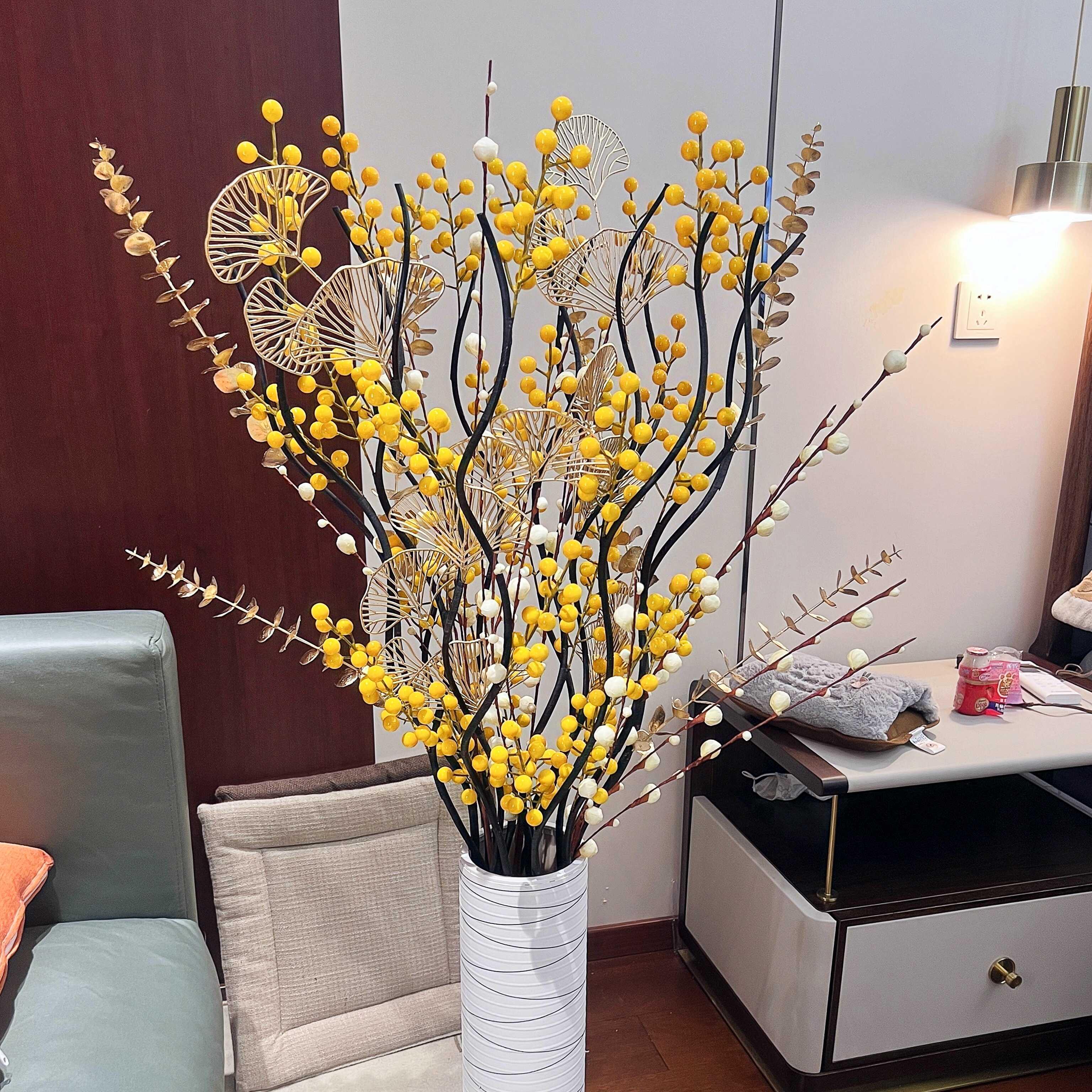 发财果红果假花彷真花新年客厅落地摆设花年宵花乔迁婚庆花艺摆件
