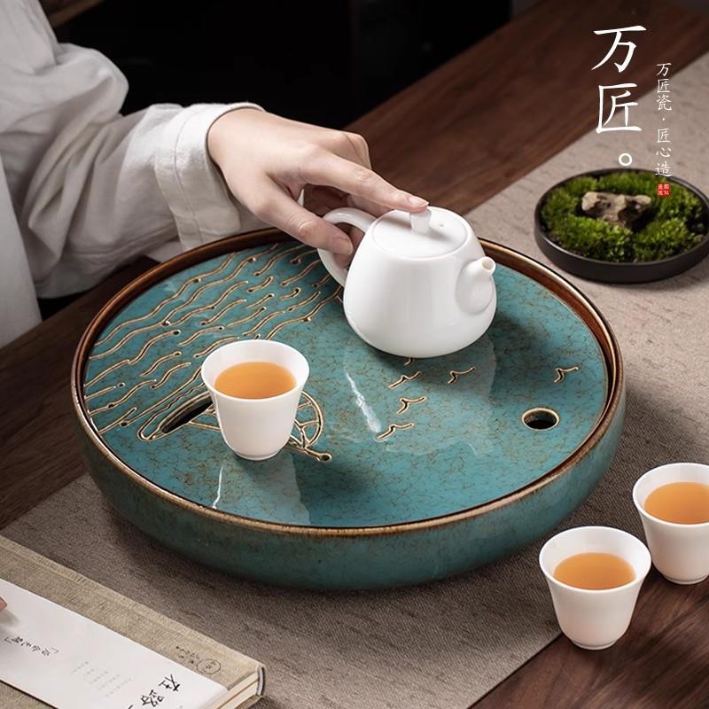 大小型号圆形陶瓷茶盘家用客厅干泡盘茶台排水储水沥水茶海茶托盘