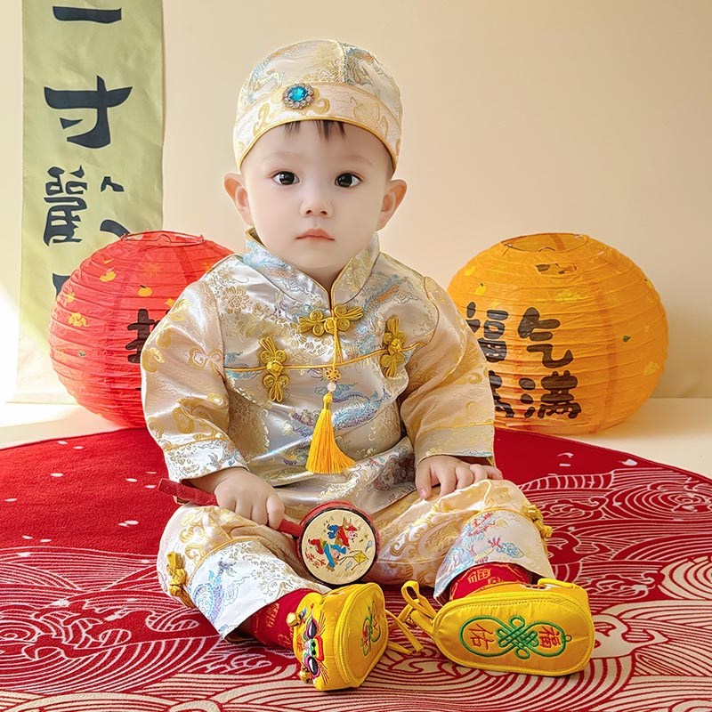 抓周礼服女男宝宝婴儿秋款唐装套装中国风一周岁宴中式礼服百天