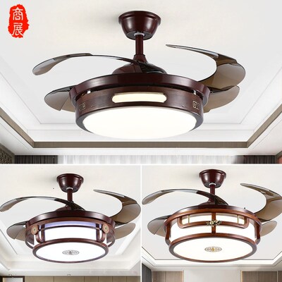 新中式客厅吊扇灯简约古典变频隐形风扇灯餐厅卧室饭厅木艺吊灯