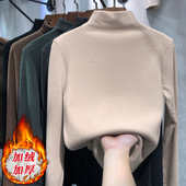 女内搭高级感加绒加厚黑白色中领保暖新款 秋冬季 半高领德绒打底衫