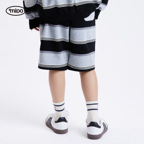 mipo SS24春装 儿童黑白条纹短裤男童2024新款春季女童五分裤子
