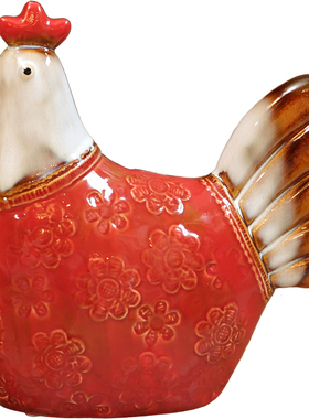 美式田园彩色鸡陶瓷釉面摆件  橱柜摆件庭院摆件