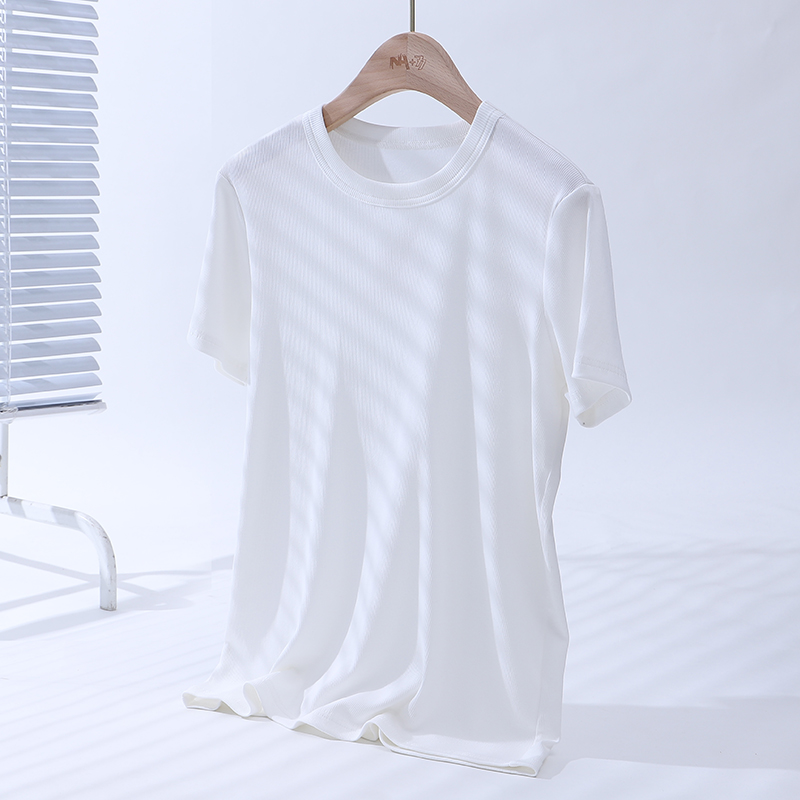 单装大码螺纹短袖t恤女夏季胖mm200斤宽松显瘦条纹圆领百搭打底衫