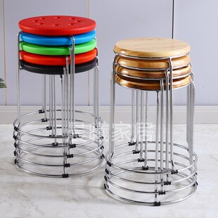 加厚塑料八孔家用餐桌凳子快餐大排档铁艺椅子套凳可叠放实木圆凳