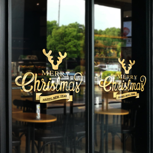 耶诞麋鹿玻璃门贴纸节庆气氛装饰布置商场店铺橱窗咖啡奶茶服装