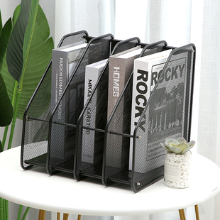 文件收纳筐文件夹多功能金属铁艺置物架办公桌面文件整理多层四联