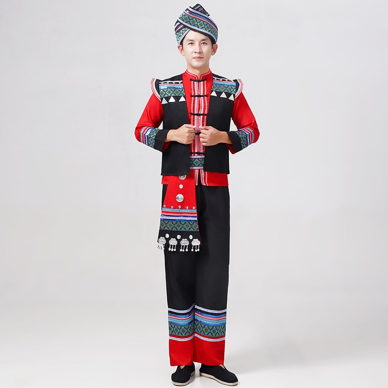 新广西壮族服装男成人少数民族演出服苗族彝族土家族舞台表演服装