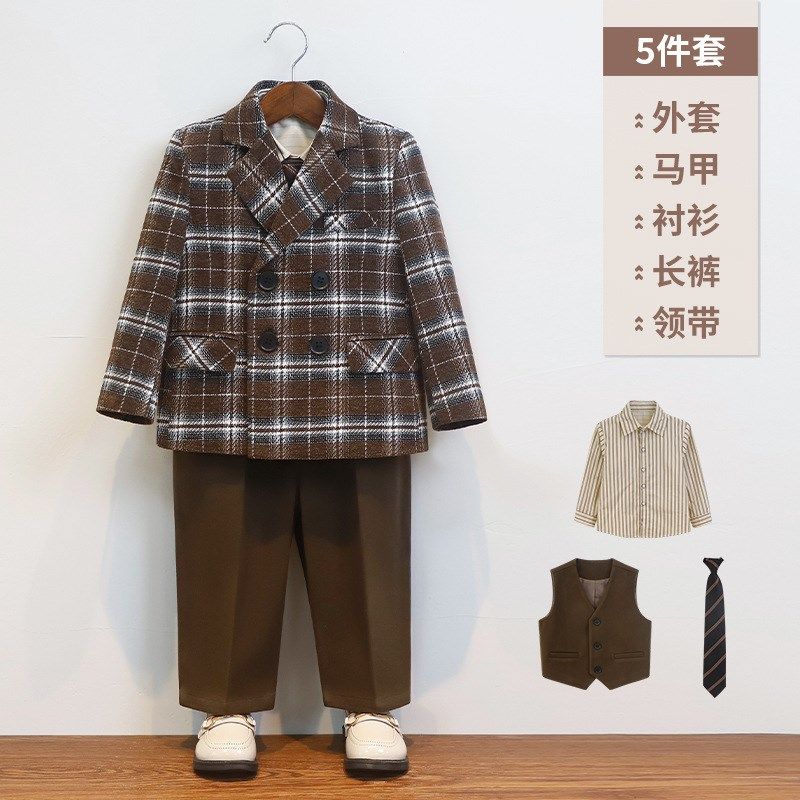 花童男童西装套装秋冬宝宝生日礼服男孩儿童小西装马甲主持演出服