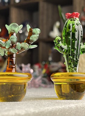 创意小清新多款玻璃仙人掌绿植室内摆件桌面迷你家居整体橱柜装饰