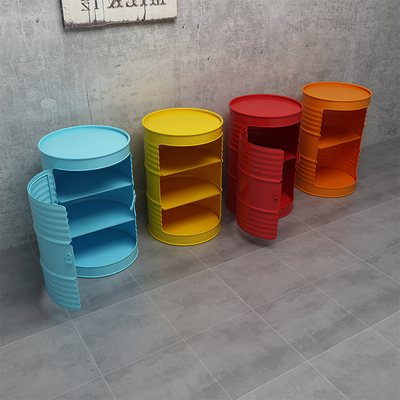 LOFT工业风创意油桶改装立式圆形收纳储物个性柜子摆放装饰展示柜