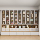 去客厅化书房书柜整墙一体到顶书橱玻璃门定制置物柜现代背景墙