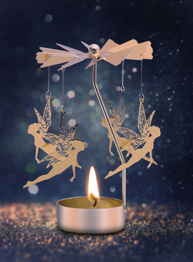 香薰蜡烛托台少女心金色走马灯会旋转可晚餐气氛布置木马室内浪漫