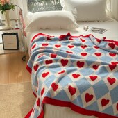 可爱风红色爱心毯子休闲盖毯午睡毯家居沙发装 饰毯民宿加厚保暖毯