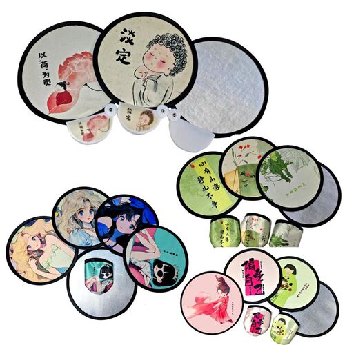 吧唧扇定做 折叠团扇定制出口扇子马口铁扇子 夏季可爱个性折叠扇