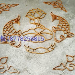 水磨石地面图案仿铜条塑料花地板花仿铜花客厅拼花模型荷花鱼