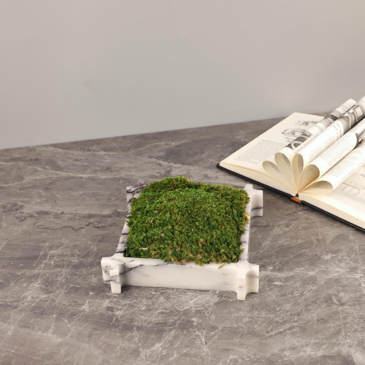 北欧极简大理石永生苔藓盆景桌面摆件客厅玄关书房酒店家居装饰品