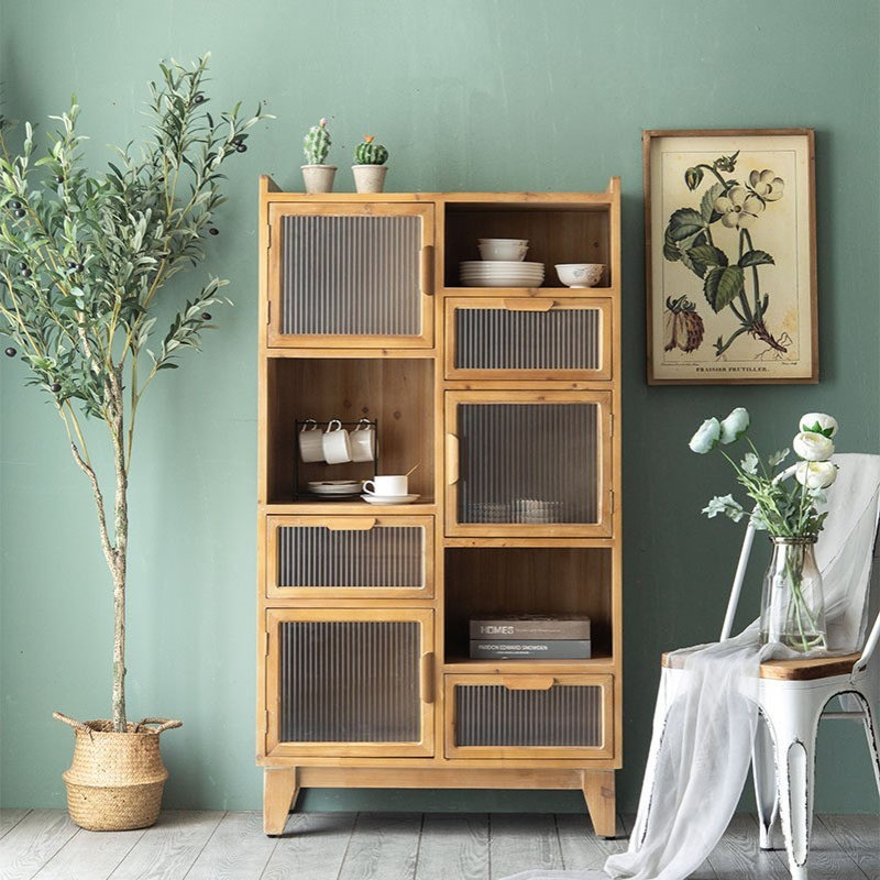 美式做旧简约电视柜 客厅收纳柜 茶几组合民宿原木色茶几沙发边柜