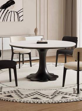 德利实岩板木餐26292桌丰家用户型高端法式奶油中古风全托小圆形